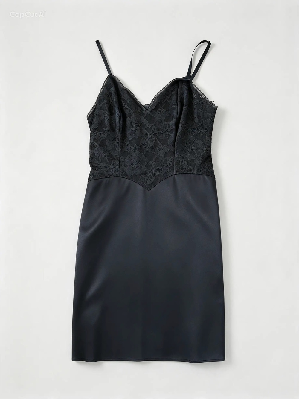Vintage 70s Vanity Fair Black Lace Satin Full Slip Cami Dress Made USA